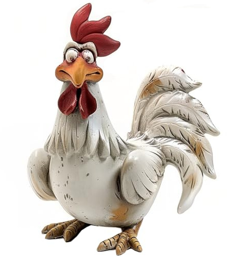 Bicuzat Divertida Estatua de Gallo Blanco, Escultura artística de Mesa de Resina, Divertida Figura de Gallo, decoración rústica de Mesa de Campo, Adorno de encimera de Cocina de Animales de Granja, 6