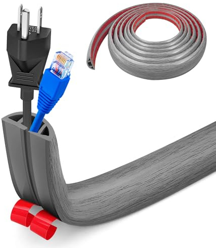Flexibler Klein Kabelkanal, Selbstklebend Boden Kabelbrücke, 5M x 3cm Flexibler Kabelabdeckung Kabelschutz Kabelschacht Leicht zu Schneiden Montage für alle Netzkabel Haus, Büro, Lager (Graues Holz)