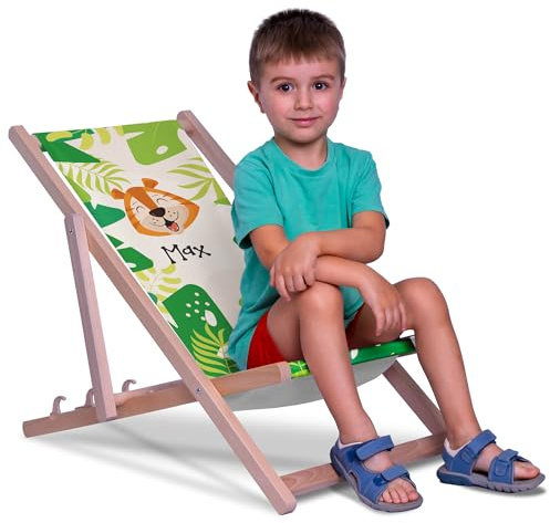DreamRoots Liegestuhl Kinder Outdoor Personalisiert, Faltbarer Kinderliegestuhl bis 30kg, Waschbarer Bezug aus 100% Polyester, Ideal für Garten, Camping und Strand