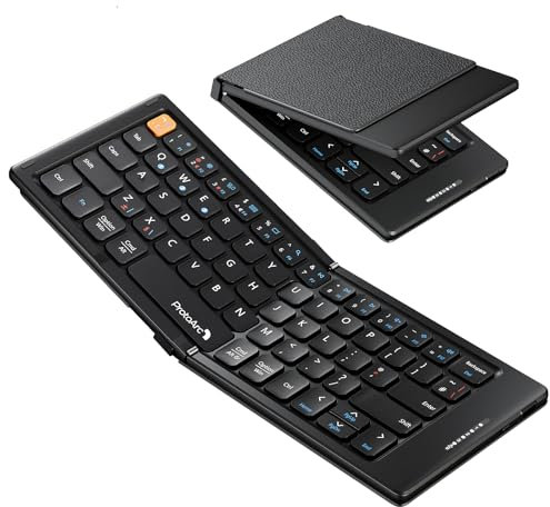 ProtoArc XK04 Foldable Bluetooth Keyboard, Portable Folding Keyboard with PU Leather Cover, Rechargeable Mini Wireless Travel Keyboards for Windows iOS Android Tablet Smartphone - Black