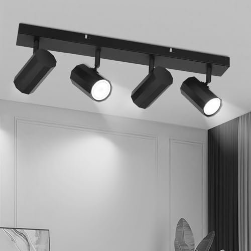 Glitzerlife Deckenstrahler 4 Flammig Schwarz Deckenleuchte - Deckenlampe Schlafzimmer Deckenspots Gu10 Industrial Schwenkbar 350° Vintage Spotlight Metall Küche Wohnzimmer Ohne Leuchtmittel