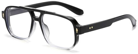 LJCZKA Square Blue Light Blocking Glasses for Women Men 70s Pilot Square Frame Oversized Computer Gaming Eyeglasses Anti Eyestrain Clear Lens (Gradient Black, 0.0, x)