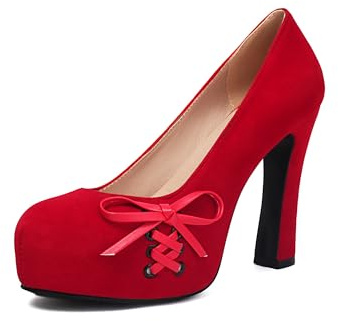 elerhythm dam Mary Jane stängd tå elegant gotiska punk pumps söt båge plattform höga klackar skor, röd, 40 EU