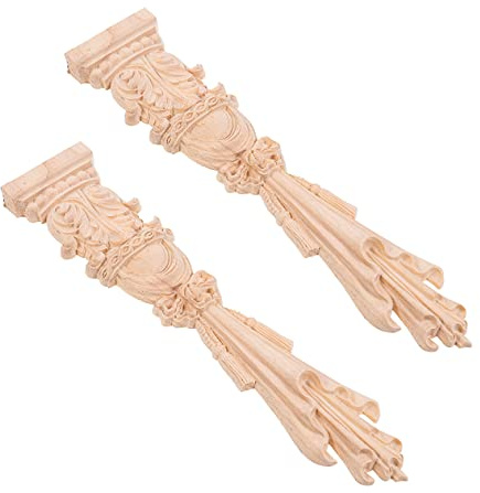 MUELODSIC 2pcs Cabinetry Roman Column Applique 14.5x5cm Wooden Pillar Decor for Furniture and Fireplace Antique Style Carved Wood Ornament