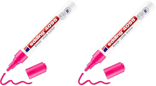 edding 4095 Kreidemarker - neon-pink - 1 Kreidestift - Rundspitze 2-3 mm - Kreidestift für Tafel abwischbar - zum Beschriften von Fenster, Glas, Spiegel - Tafelstift mit deckenden Farben
