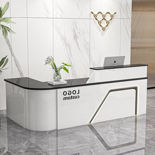 MEEYI Empfangstresen für Empfang Moderne Rezeption - Kleine Empfangstheke Mit Abschließbaren 140x60x100cm Rezeptionstheke Verkaufstresen für Büros multifunktionaler Empfangstisch Weiß-Schwarz-Rechts