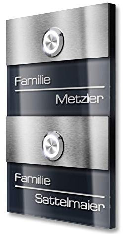 Metzler Doppel-Türklingel für Mehrfamilienhäuser - Gravur-Service - LED-Taster - Unterputz-Montage