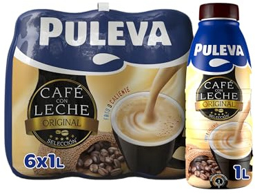 Puleva - Café con Leche Original, Bebida Láctea, Lista para Tomar, Mezcla de Café Arábica y Robusta, Tomar Frío o Caliente, Rico en Vitaminas A y D, Pack 6 x 1 Litro