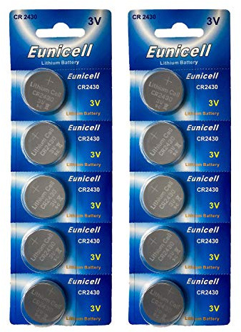 Eunicell Lot de 10 piles bouton au lithium CR2430 3 V 270 mAh (2 cartes blister de 5 piles CR2430) jetables
