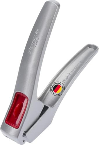 Westmark Presse à Ail avec creux extra large et élément de nettoyage, longueur : 16,2 cm, aluminium/plastique, argenté/rouge, 30082260
