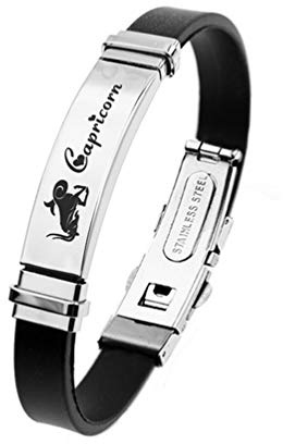 ODETOJOY Homme le signe Bracelet Acier Inoxydable Argenté Noir Silicone Bracelet De Sport 12 Constellations Signes De Zodiaque Gourmette Manchette Wrap Bracelet Femme (le Capricorne)