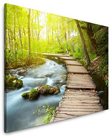 Paul Sinus Art Steg mit mit Wasser 120x 80cm Inspirierende Fotokunst in Museums-Qualität für Ihr Zuhause als Wandbild auf Leinwand in
