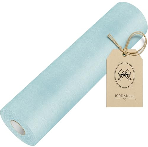 100%Mosel Vlies Tischläufer, in Hellblau (30 cm x 25 m), dekoratives Tischband, edle Tischdeko für Geburtstage & Hochzeiten, Bunte Dekoration zu besonderen Anlässen