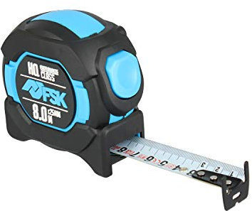 Ferrestock FSKFLHQ8025 Flexómetro de, 8M x 25mm, doble cara, reverso amarillo, retroceso amortiguado, doble gancho, carcasa engomada