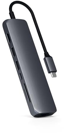 SATECHI USB C Hub 7-in-1 Multiport Adapter with 4K HDMI, 60W USB-C PD Charging, 2X USB-A, Ethernet, Micro/SD Card Reader, for MacBook, Windows – Space Grey