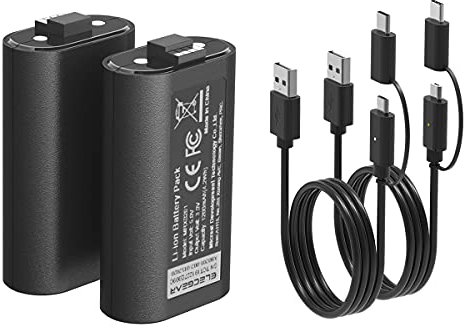 ElecGear Batería de Litio Recargable para Controlador Xbox, 2X 1200mAh Pilas Lithium Kit de Carga y Juega para Mando Xbox Series X/S, Xbox One, Elite con 2X Cable de Carga USB