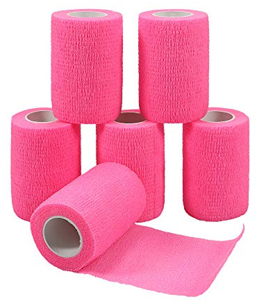 Vangoal 6 Stück Selbsthaftende Cohesive Bandage Pflasterverband Fingerpflaster Haftbandage Verband Fixierverband Elastische Binde Für Finger, Hand, Zehen Und Füße 7.5cm X 4.5m (Rosa)