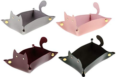 Backbayia 4 Stück PU Leder Taschenleerer Tablett Organizer Aufbewahrungsbox für Schmuck, Kosmetik, Münzen
