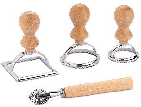 Navaris Set Accessori Tagliapasta 3X Stampi 1x Rotella - Kit Formine Taglia Pasta Fresca e Taglierina Raviolatrice - Stampo Ravioli Tortelli Biscotti