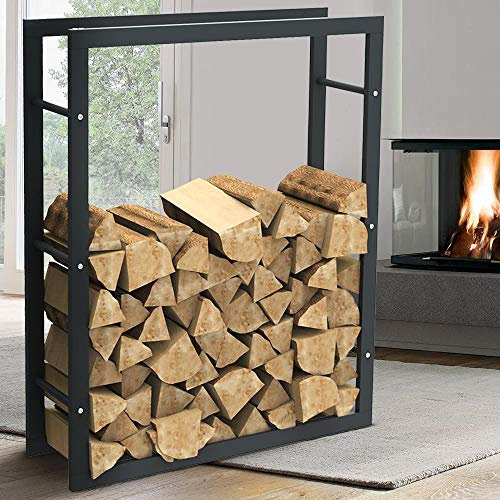 BAKAJI Portalegna Verticale Supporto Scaffale Rettangolare in Metallo Porta Legna da Interno Esterno Legnaia Casa Giardino per Camino Caminetto Stufa Design Moderno (100 x 25 x 80 cm)