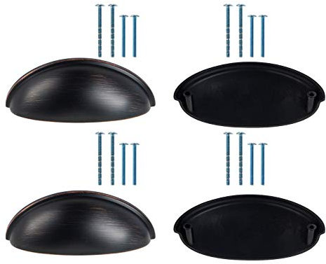 Freebily 4 Stück Muschelgriff Vintage Griffe Schwarz Schrank Schubladengriff mit Schrauben für Kabinett Schubladen Schrank Apothekerschrank Rote Kratzer OneSize