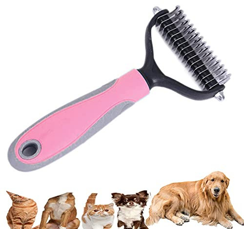 XEMZ Cepillo de rastrillo de aseo para perros, peine de rastrillo de doble cara para eliminar nudos y enredos, herramienta de aseo para gatos y perros (rosa)