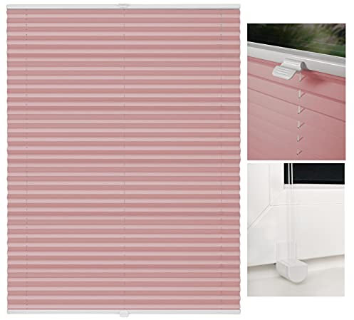 metablo Plissee ohne Bohren Klemmfix Faltrollo Jalousie Plisseerollo Sichtschutz und Sonnenschutz Blickdicht lichtdurchlässig Rollo für Fenster & Tür Rosa 40x130 cm