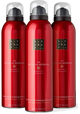 RITUALS The Ritual of Ayurveda Vorteilspack mit 3 x Duschschaum – Duschgel mit indischer Rose und Süßmandelöl – Ausgleichender Duft – Value Pack 3 x 200 ml