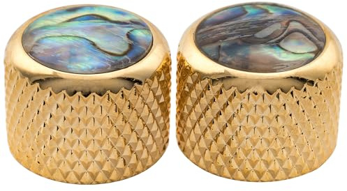 Musiclily Pro Fein 24-Spline Stahl Abalone Oberfläche Dome Potiknöpf Push-on Knobs für USA E-Gitarre und Bass 19x16,5mm, Gold (2er Set)
