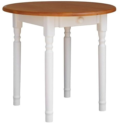 Ny rund furuträ, matbord, trä, köksbord, vit, låda, lantlig stil (50 cm)