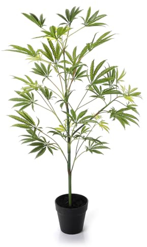 Deco Woerner Künstliche Hanfpflanze 90 cm Deko Baum Kunstpflanze Zimmerpflanze Cannabispflanze
