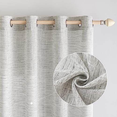 EMEMA Leinen Gardinen Vorhang mit Ösen Wohnzimmer Modern Leinenvorhang Vorhänge Leinenoptik Kinderzimmer Gardine Küche Schlafzimmer 2er Set 140x225cm (B x H) Grau-Weiß