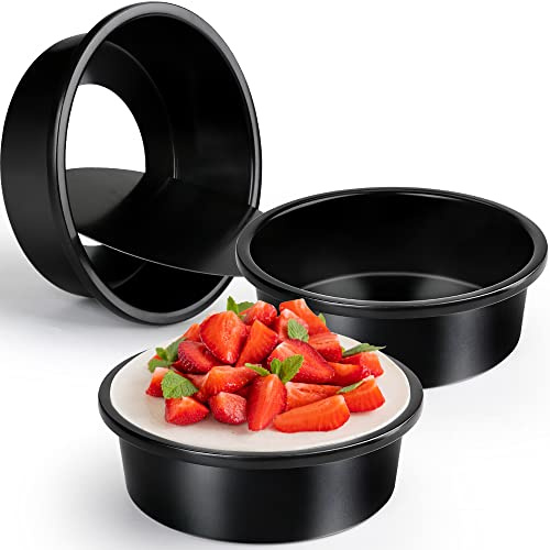 Cyimi Cake Tin, 3 Pack 6 Inch Round Cake Tins with Removable Base, Carbon Steel Cake Mold Layer Tray, NonStick Baking Tin Pan for Birthday Christmas Wedding Layer Cakes (16cm, Black)