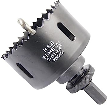 Corona 75mm, LAIWEI cortador de agujero con A2 mandril de alta resistencia, 4341 broca,Profundidad de corte 38mm,Para perforar agujeros en madera, perfiles de aluminio, PVC y tubos de metal