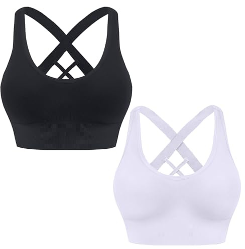 HANERDUN Damen Sport BH Starker Halt Sport-BH Crossback Push up Sports Bra | Nahtlose | Ohne Buegel | Abnehmbaren Gepolstert | Guten Halt | Große Brüste | Atmungsaktiv | Dehnbar | Fitness Yoga Joggen