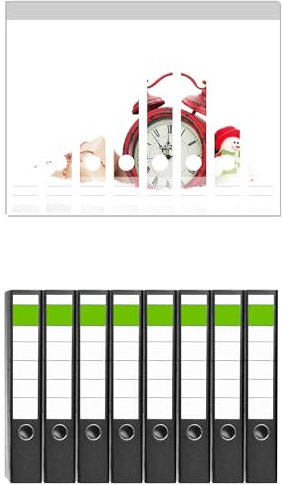 Wallario 8 Stück schmale Ordner inkl. Klebeetiketten mit Motiv Wecker mit Schneemann und Geschenken - Set mit Rückenschildern/Ordnerrücken Stickern