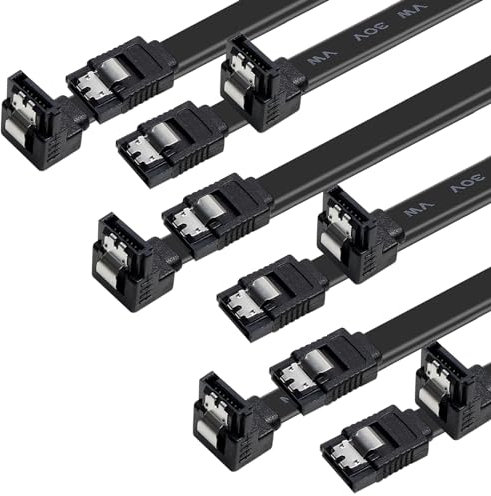 BENFEI SATA III Kabel, 6 Stück, 6Gbps, gerade, HDD- SDD-Datenkabel mit Arretierung, 45,7 cm für SATA HDD, SSD, CD-Treiber, CD-Writer (Schwarz,1x 90°, 6 Stück)