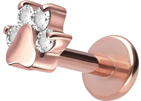 PIERCINGLINE Titan Labret mit Push Fit KRISTALLPFOTE Piercing Ohr Helix Tragus Conch Roségoldfarben 1x10 mm