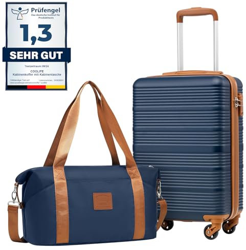 COOLIFE Handgepäck Koffer 55x35x20cm + 20L Reisetasche (40×25×20cm) für Ryanair & Easyjet mit 4 Silent Spinner Rädern & TSA-Schloss – ABS-Hartschale, Leicht Handgepäck Set