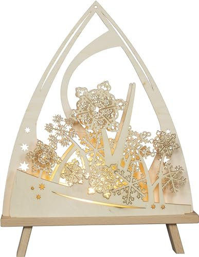 Rudolphs Schatzkiste Lichterspitze Eissterne LED-Beleuchtung Natur BxHxT 30x38,5x6cm NEU Schwibbogen Lichterbogen Fensterbogen Spitzbogen Erzgebirge Weihnachten Bergbau Bergmann Licht Holz Dekoration