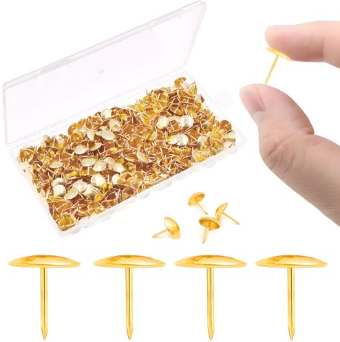 VAPKER Reißzwecken, 600 Stück, Gold Reißzwecken, 10 mm, Flacher Stahl, Standard-Reißzwecken, Metall-Pinnnadeln für Korktafel, Büro, Schule