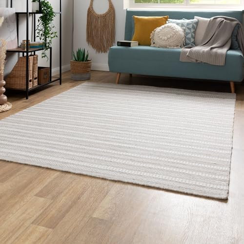 Steffensmeier Handweb Teppich Habo | Wolle (Schurwolle), Grau, Größe: 160x230 cm Wohnzimmer und Schlafzimmer