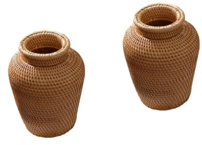 Cabilock 2 Piezas Cesta De Flores De Jarrón De Ratán Terrario Maceta Bonsai Plantador De Cactus Cesta De Almacenamiento De Ratán Florero De Planta Tejida Antiguo Mimbre Rota Arreglo Floral