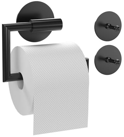 Dailyart Toilettenpapierhalter Ohne Bohren mit 2 Klebehaken, Schwarz | Edelstahl Klopapierhalter Selbstklebend, Toilettenpapierhalter Wandmontage, Für Bad und Küche