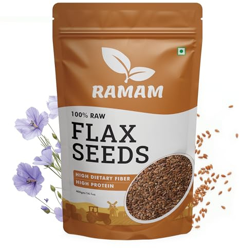 Ramam Graines de lin 400 g | Graines de lin brut 100 % naturelles à manger | Haute fibre alimentaire | Riche en magnésium | Aide à gérer la glycémie et la santé cardiaque | Aide à la croissance des