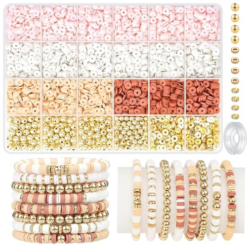 Perlen für Armbänder, 3000 Stück Perlen Set Zum Auffädeln, Polymer Clay Beads für DIY Schmuck Halskette Ohrringe Kette, Bracelet Making Kit für Weiblich