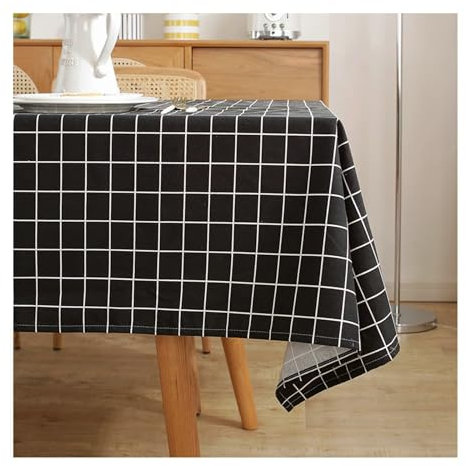 BCughia Tischdecke 140x240CM Schwarz, Tischtuch Abwaschbar Rechteckig Polyester Karomuster Tischdecke für Küchentisch