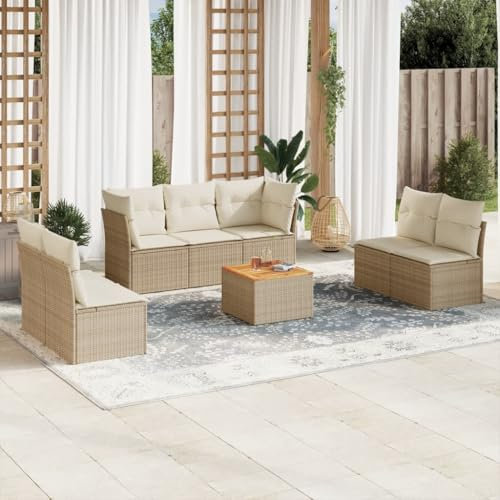 Faroom Gartenlounge Outdoor mit Stauraum Ecklounge Klein Garten Lounge Sofa Outdoor Sitzecke Balkon Loungemöbel Gartensofa Ecksofa Balkonmöbel Rattansofa Couch beige and Cream 8-tlg-Type-405