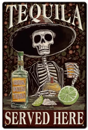 SUPERDANT Tequila Metal Signs Skull Tin Signs Bar Wall Plaque Funny Poster Art Bar Sign Vintage Decor for Kitchen Bar Pub Restaurant Man Cave Gifts