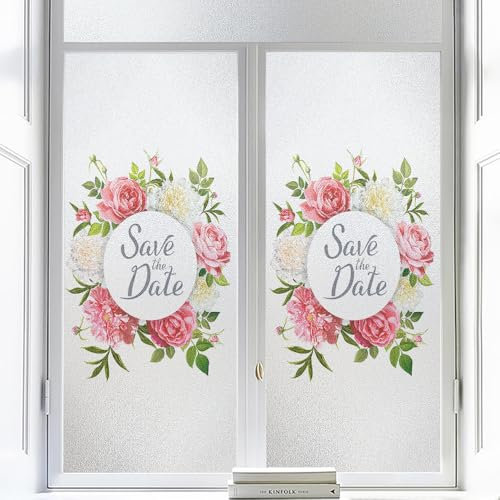 Sichtschutzfolie Fenster Rosa Blumen Sonnenschutzfolie Fenster,Sichtschutz Fensterfolie,Durchsichtig Thermofolie Fenster Gegen Hitze,Milchglasfolie Statisch Haftend